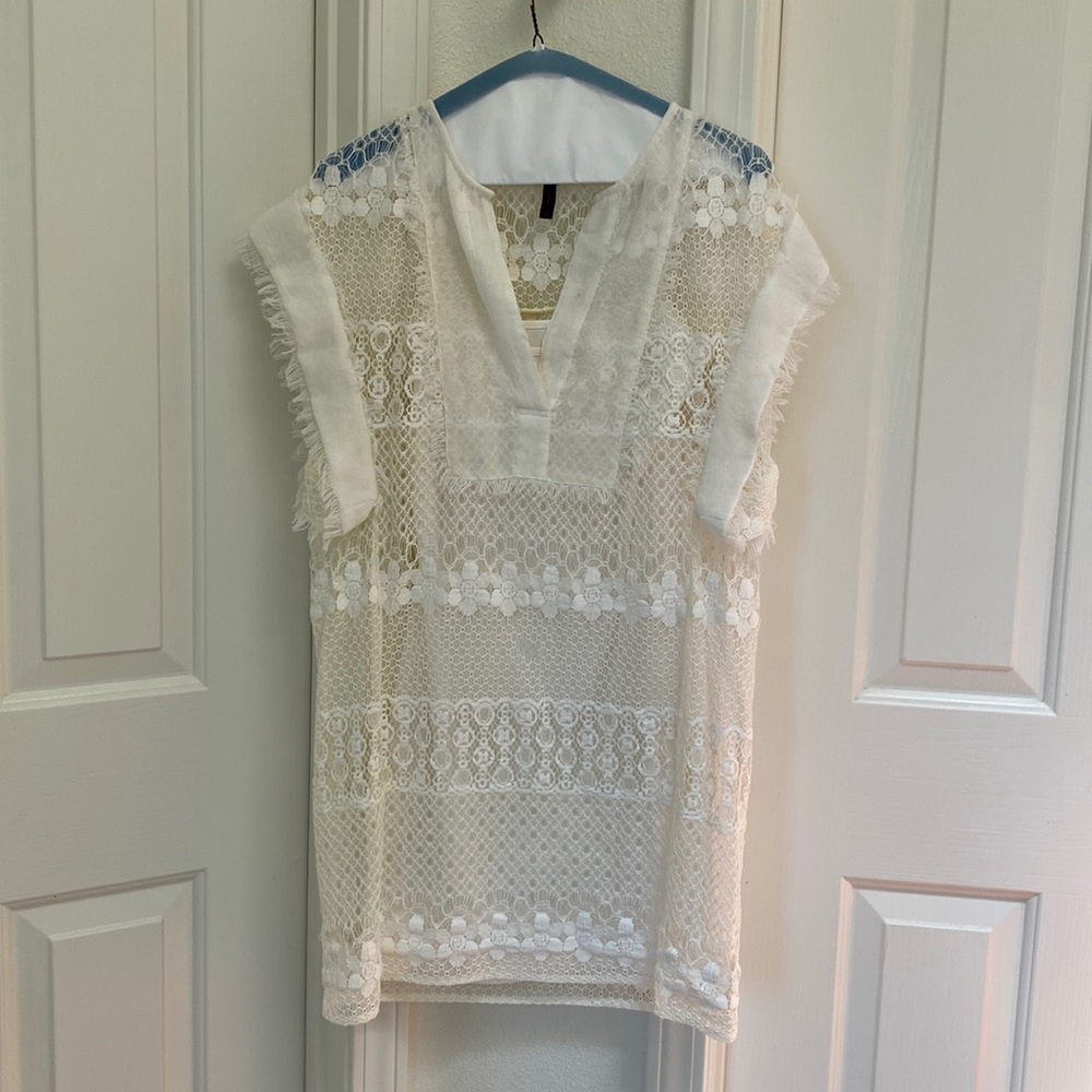BCBGMaxAzaria white lace boho above the knee dress